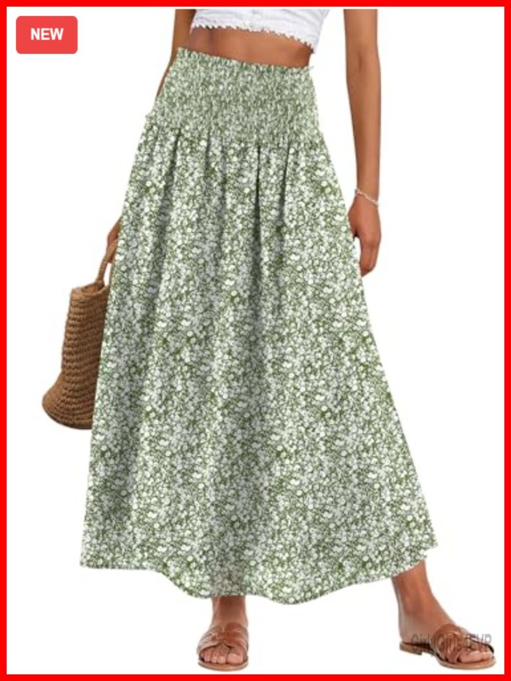 Floral High Waisted Elastic Maxi Skirt with Pockets Boho Long Skirt for Women
